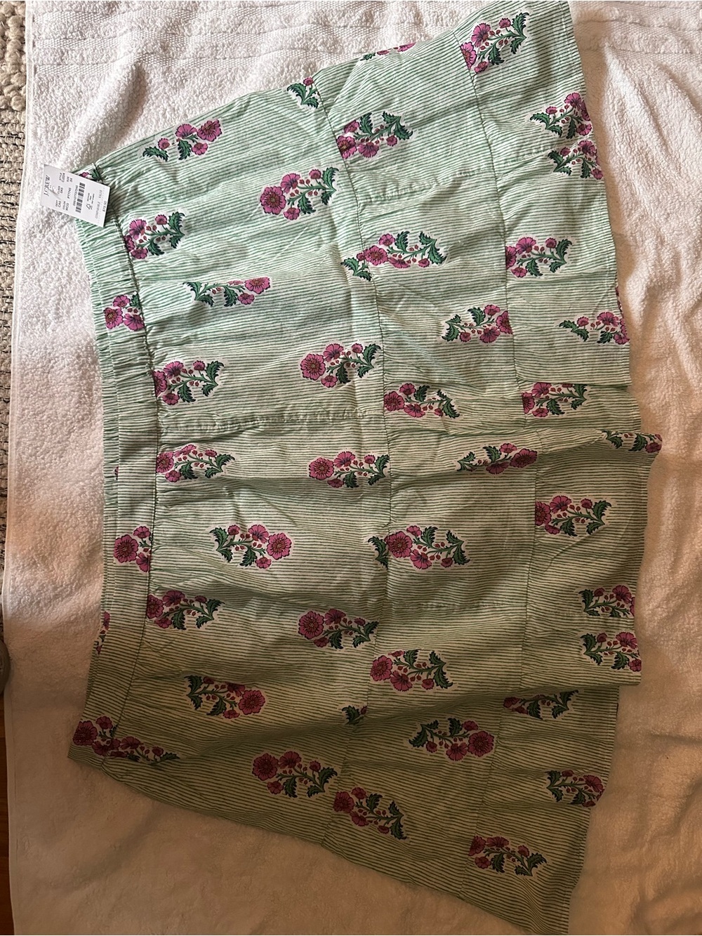 J. Crew Green Striped Skirt with Pink Floral Print